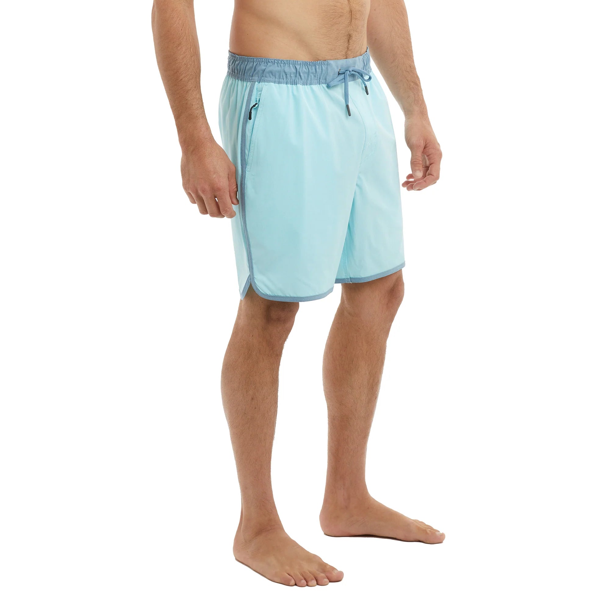 Light blue Men's swim shorts worn by a person