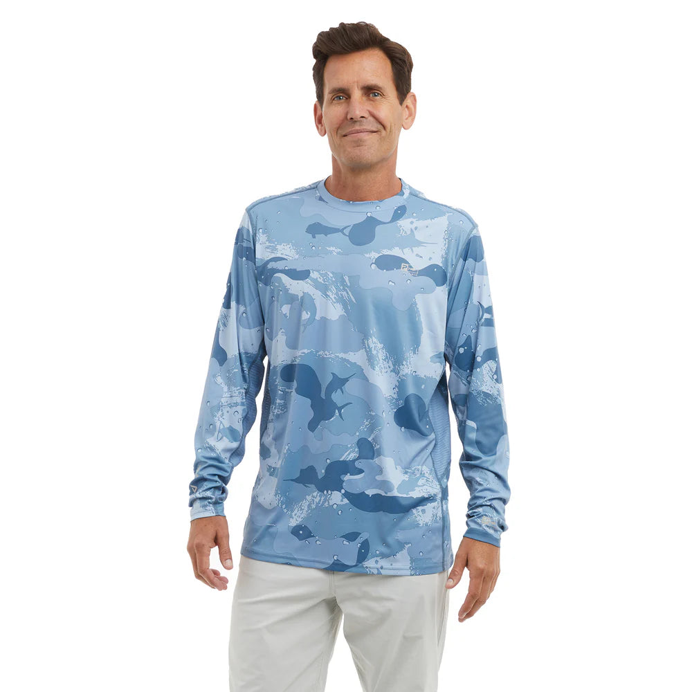 Front Shot Vaportek Brush Camo Fishing Shirt Long Sleeve UPF50+ Pelagic Australia