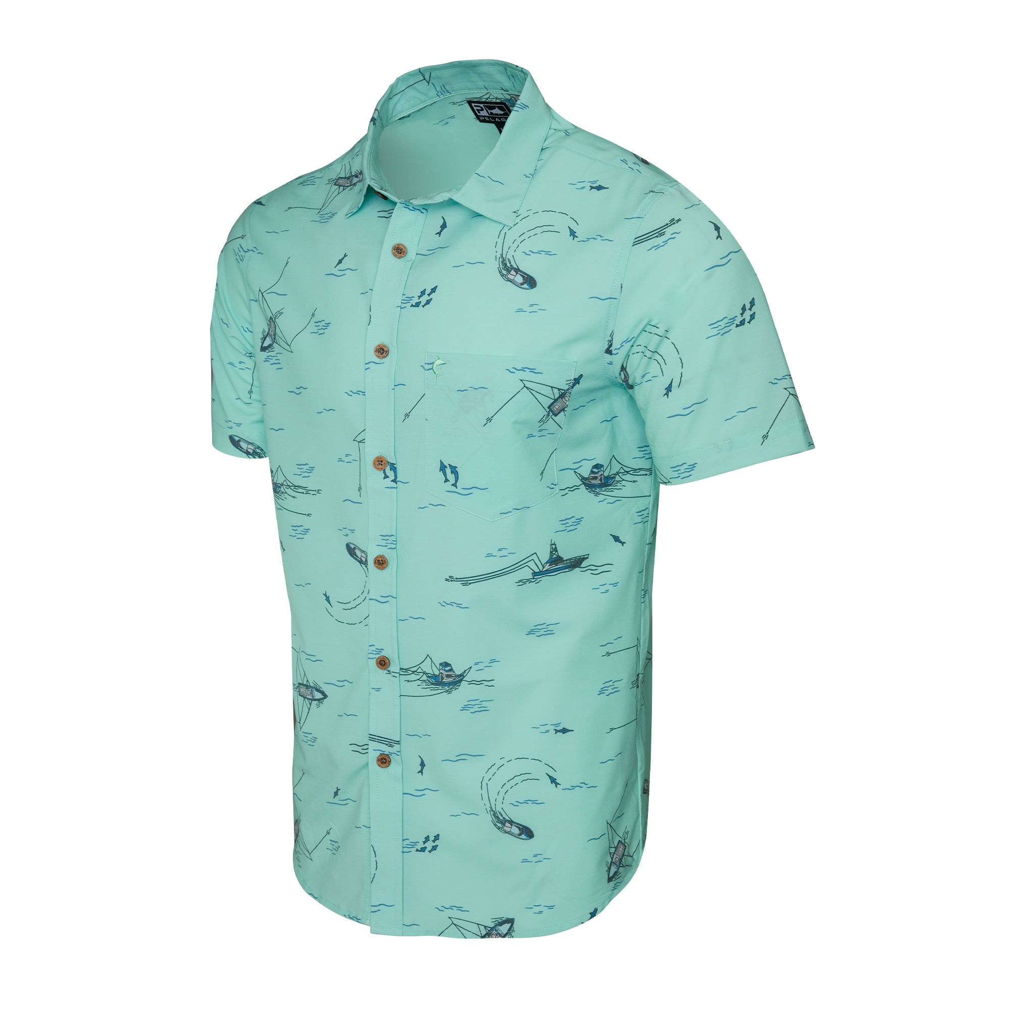 Tropical Aqua Men's Dockside Stretch Woven Trollin Shirt Button Up | PELAGIC AUSTRALIA