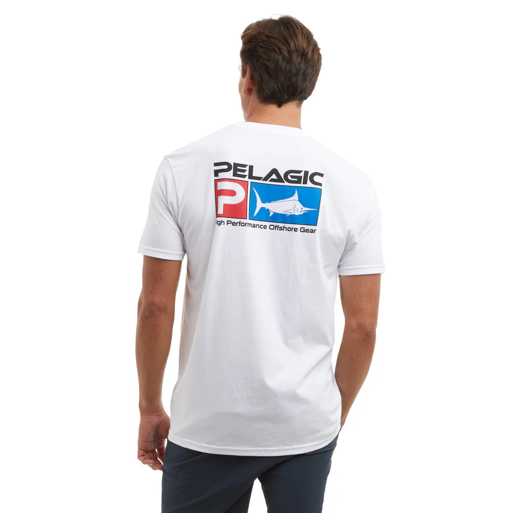 Men's Premium Tee Deluxe T-Shirt White on Model | PELAGIC AUSTRALIA