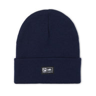 Navy blue beanie with Pelagic logo on a white background