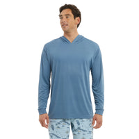 Man wearing Plain blue long-sleeve hooded fishing shirt 