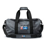 Gray duffel bag with black straps and Pelagic logo 
