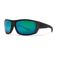 Black sunglasses with green lenses polarised for fishing and outdoors