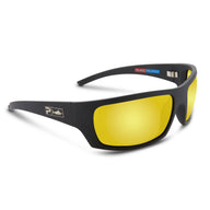 Sunglasses with yellow lenses and black frame. Polarised fishing sunglasses